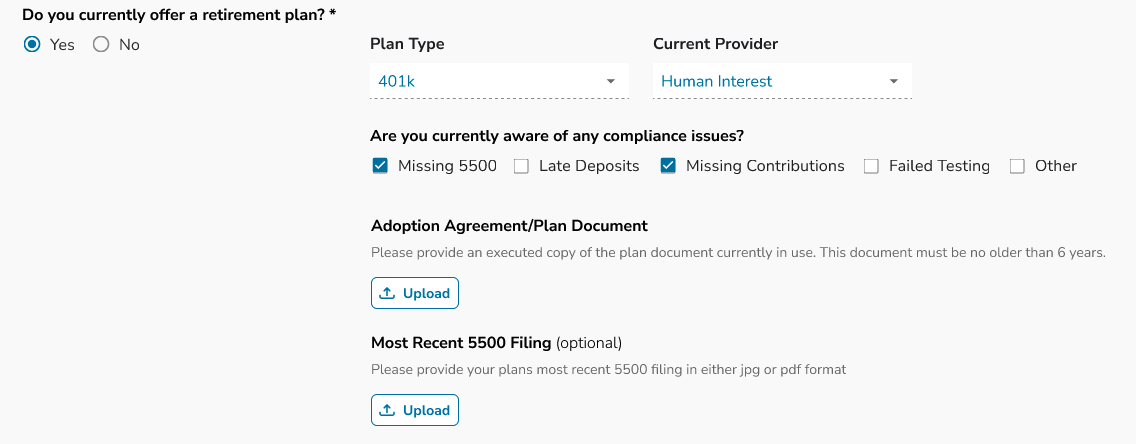 Do you currently offer a retirement plan?