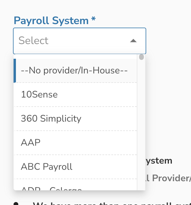 Payroll dropdown