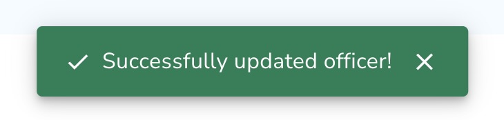 Green pop up indicating officer has been successfully added or updated.