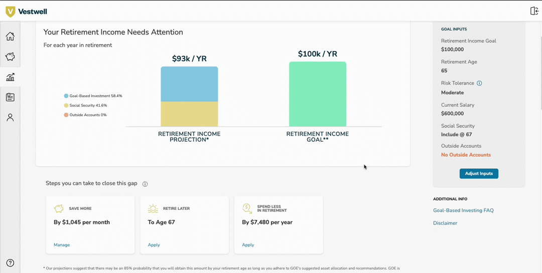 Adjusting Goal-Based Strategies in the Vestwell portal