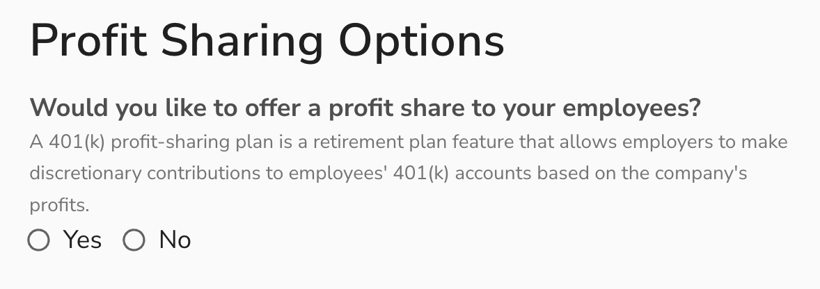Profit Sharing Options Section